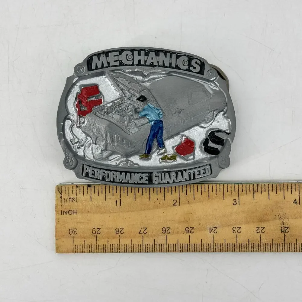Vintage Belt Buckle Mechanics Performance Guaranteed Pewter Enamel